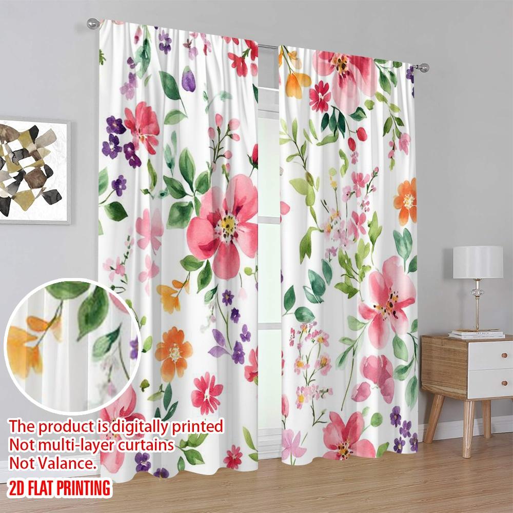 2pcs,2D Plane Printing Light Filtering Curtains Floral Symphony(1) 100% Polyester (without Rod) All Seasons Use for Bedroom,