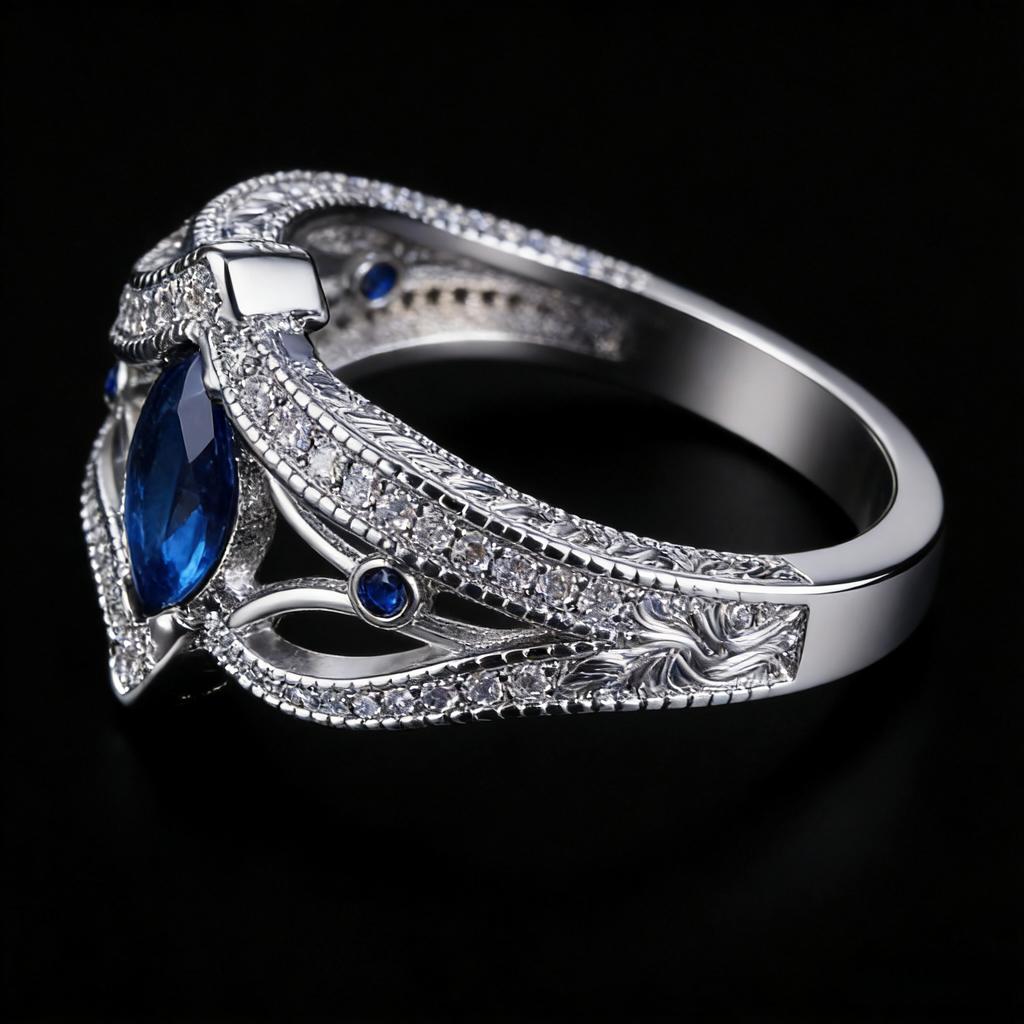 Navy Blue Gemstone Ring for Women, Modern Geometric Design CopperRing, Romantic Engagement & Party Jewelry Gift for Her