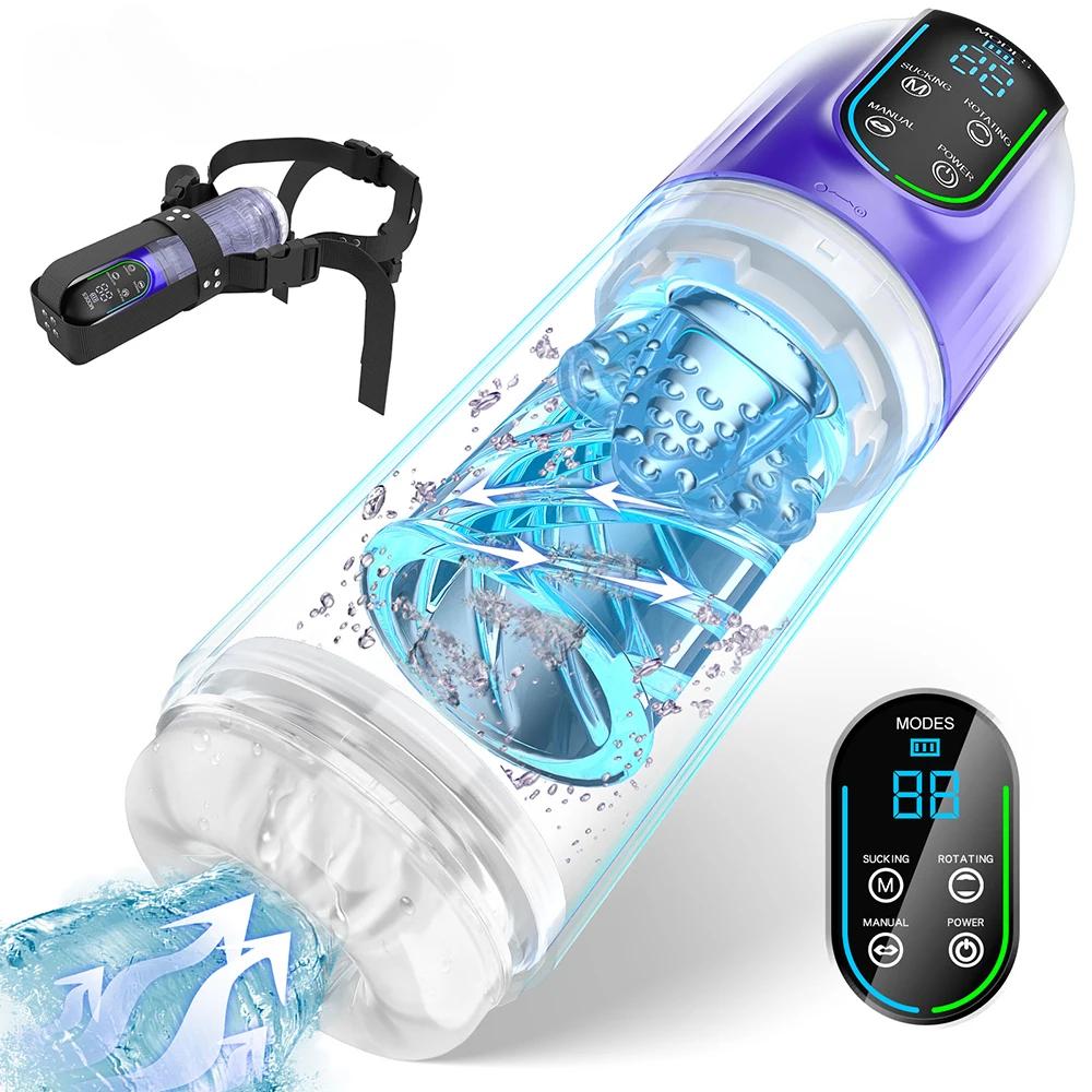 2025 New Automatic Male Masturbators LED 7 Rotating Sucking Water SPA Real Pussy Adult Masturbation Cup Sex Toys For Men Blowjob Machine