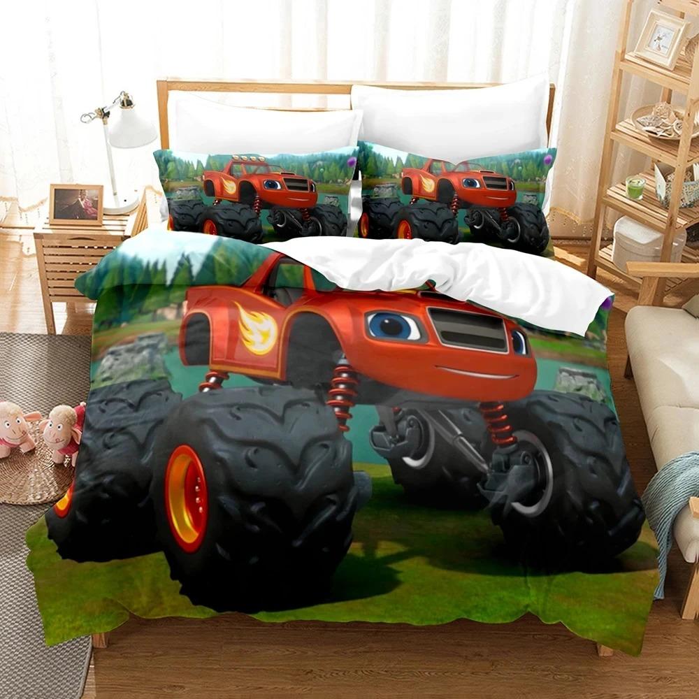 new Blaze Cartoon Monster Machines Bedding Set,Duvet Cover Bed Set Quilt Cover Pillowcase,King Queen Twin Size Boys Girls Adults