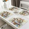 1PC A Cute Easter Bunny Placed In A Basket with Flowers and Eggs Placemat 30X45cm