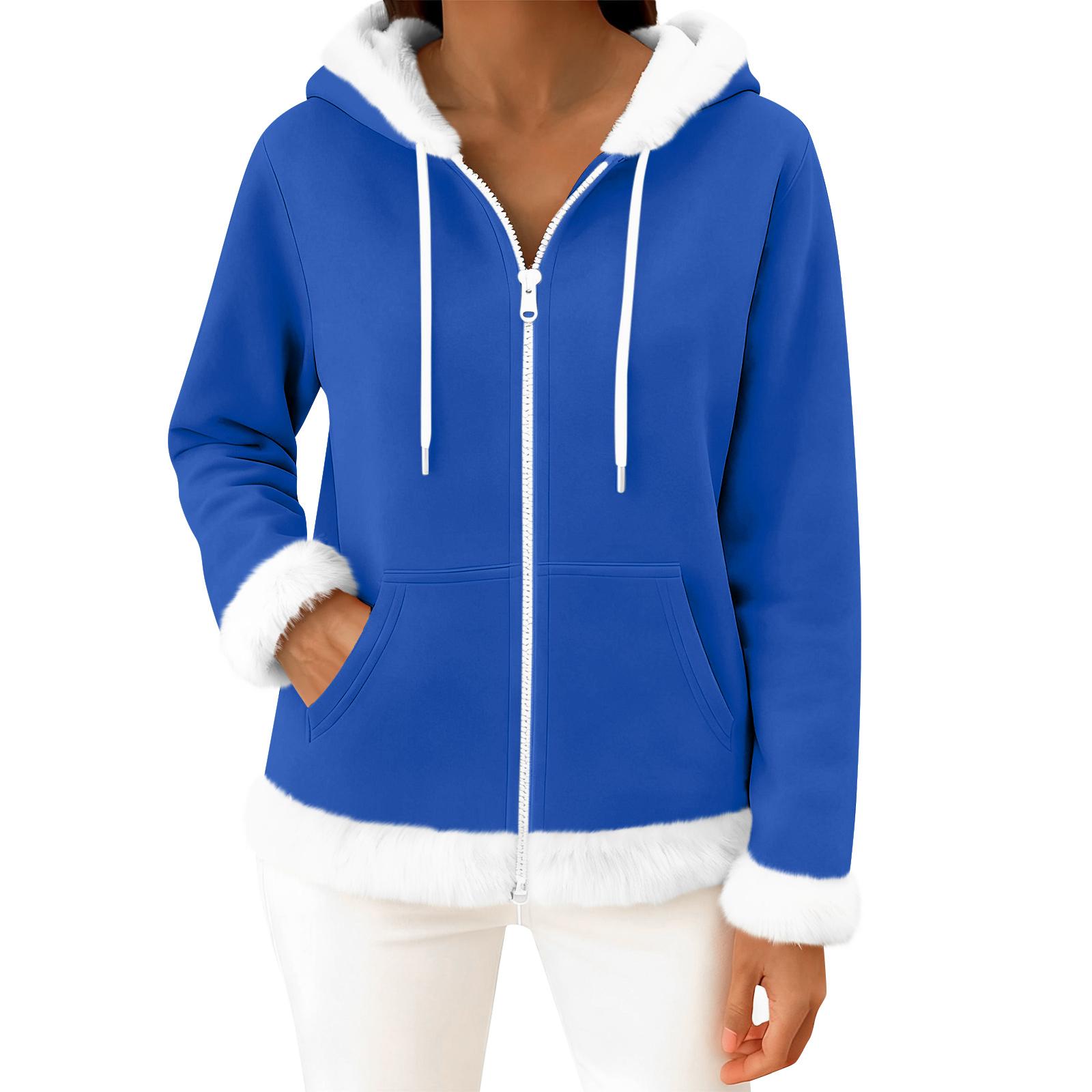 

Женский повседневный модный кардиган с капюшоном на молнии из флиса с длинными рукавами M синий