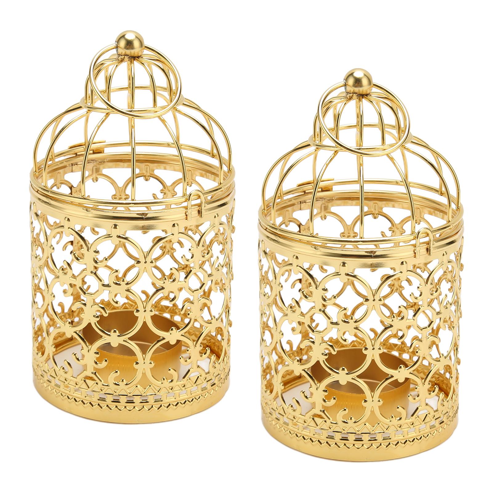 

2 Pcs Bird Cage Candle Holder Vintage Exquisite Elegant Hollow Out Pattern Metal Candlestick for Party Decoration