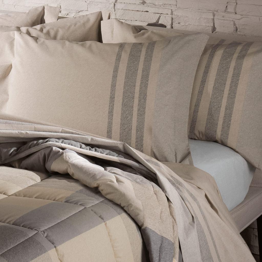 Lenzuolo copriletto con federe Matrimoniale cottage Geometrico Cotone 240X280 Tortora