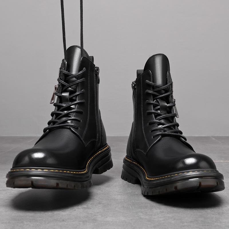 Martin boots men's winter velvet thermal leather boots men's leather high-top leather shoes locomotive boots zipper cotton boots men's