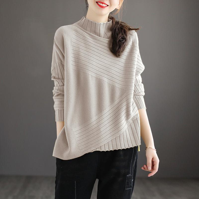 

Dimanaf Осень 2025 Зимние свитера Пуловеры Топы Женские Повседневные Полосатые Базовые Хлопковые Вязаные One Size