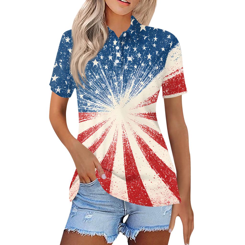 Women's Fashion Casual Lapel Short Sleeve Printed Shirt Women's Button Up Tops
