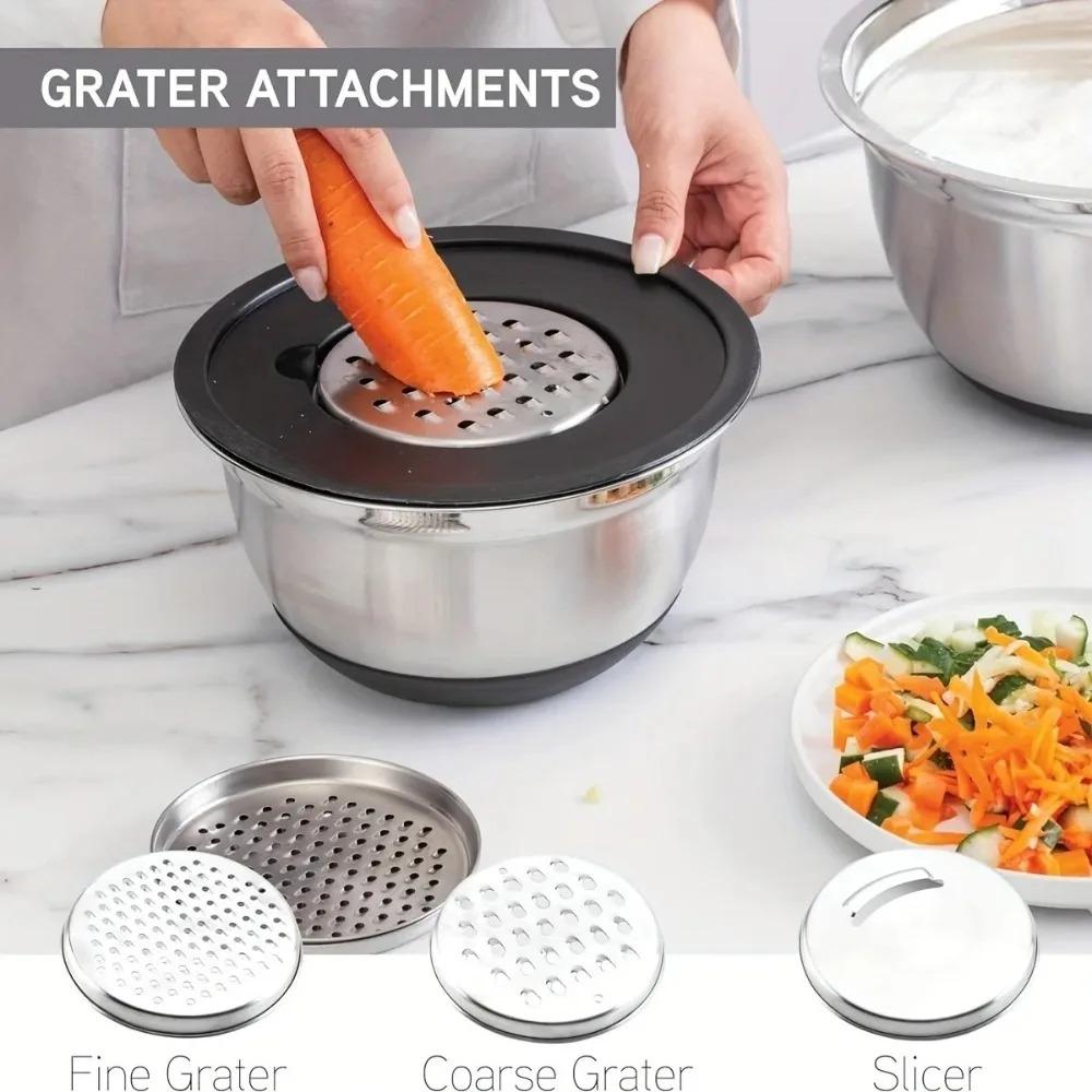 8PCS Set Stainless Steel Mixing Bowls Non-Slip Bottoms with Grater Baking Mixing Basin Kitchen Bowls Baking & Serving