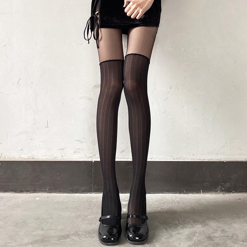 

Womens Patchwork Stockings: Black Silk & White Mesh Stripes чорний