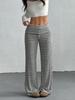 Women's Mid Rise Wide Leg Pants Straight Fit Striped Knit Casual Trousers Mid Stretch Fall Daily Flared Lounge Bottom