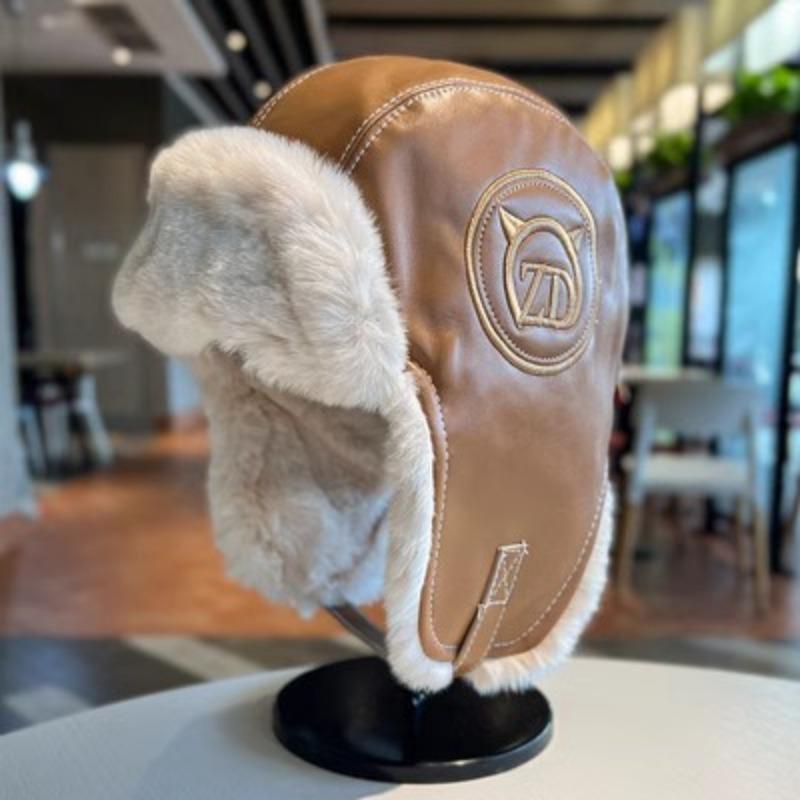 Thunderbolt Hat Female Fall and Winter Thickened Warm PU Leather Plush Cap Outdoor Skiing Cold Protective Ear Cap Flight Cap Male