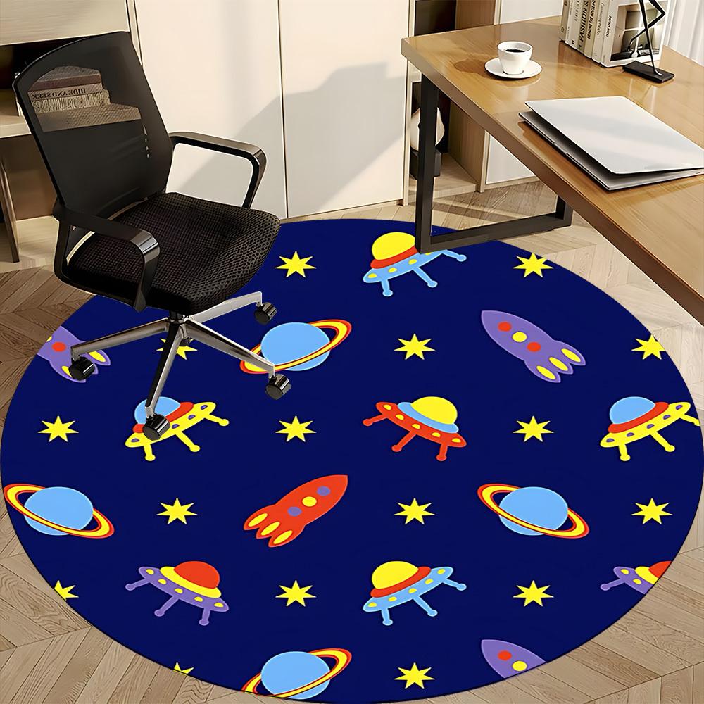 1pc Space Adventure Office Round Area Rug, Under Office Chairs Bedroom Living Room Home Decor, Room Deco, Available in Various Sizes