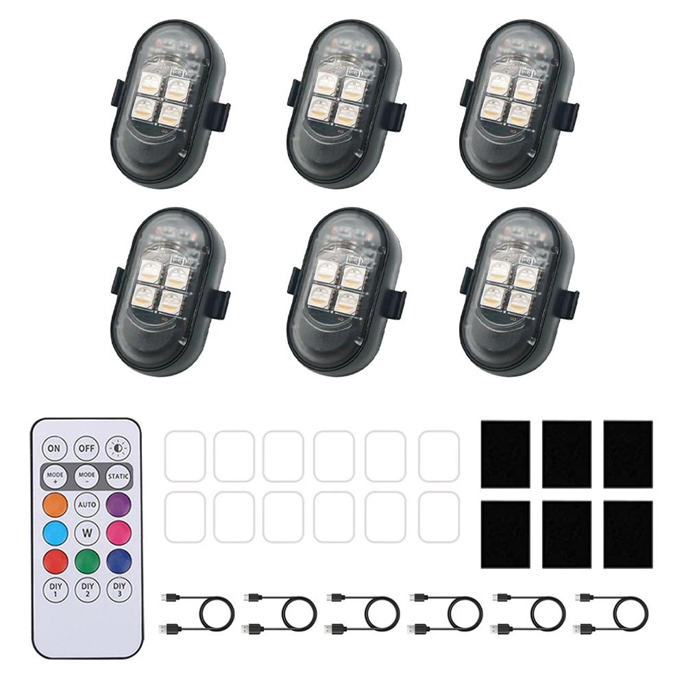 Car Motorcycle Wireless LED Strobe Lights Warning Light Decor Atmosphere Light 8 Colors Rechargeable Lights Anti-Collision 4LED