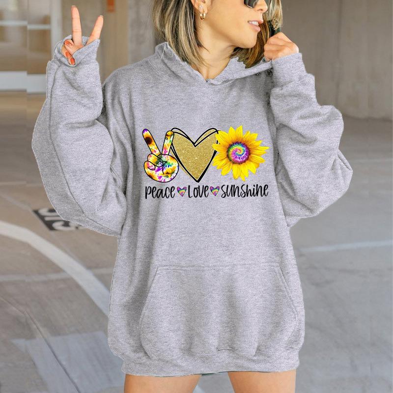 Autumn And Winter Peace Love Sunshine Letter Pattern Printing Back Collar Velvet Hooded Sweater Women