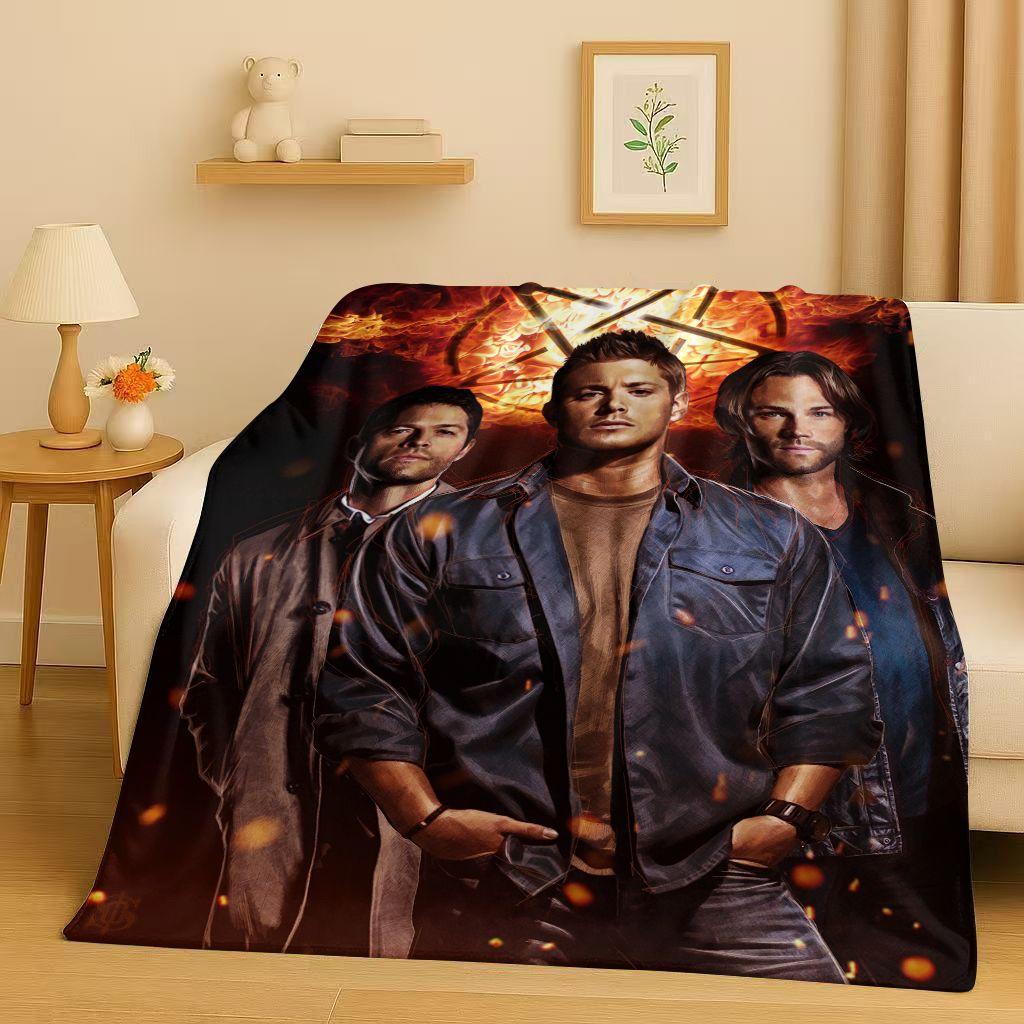 3D Supernatural Sam Dean Winchester TV Flannel Blanket,Ultra Soft Warm Plush Throw for Home Bedroom Bed Sofa Cover Travel Gift