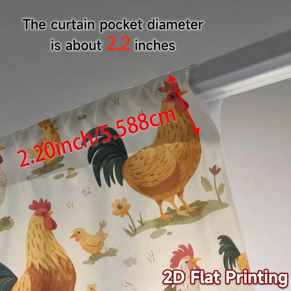 Set Of 2 Flat Printing Curtains Without Rod Rooster Meadow Chic Fabric Curtain Light Filtering Polyester Machine Washable