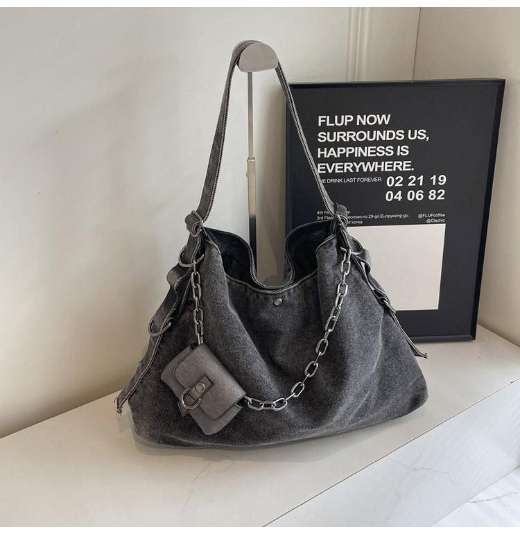 Retro Denim Casual Tote For Women With Large Capacity And Streetwear Design