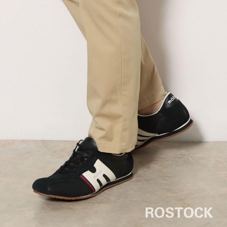 Mobus Leather Genuine Walking Functional Rostock Men's Sneakers, Leather, Sports, Casual, Shoes, Archwave, Insole, (Black/Cream, 27-Point Measurement,