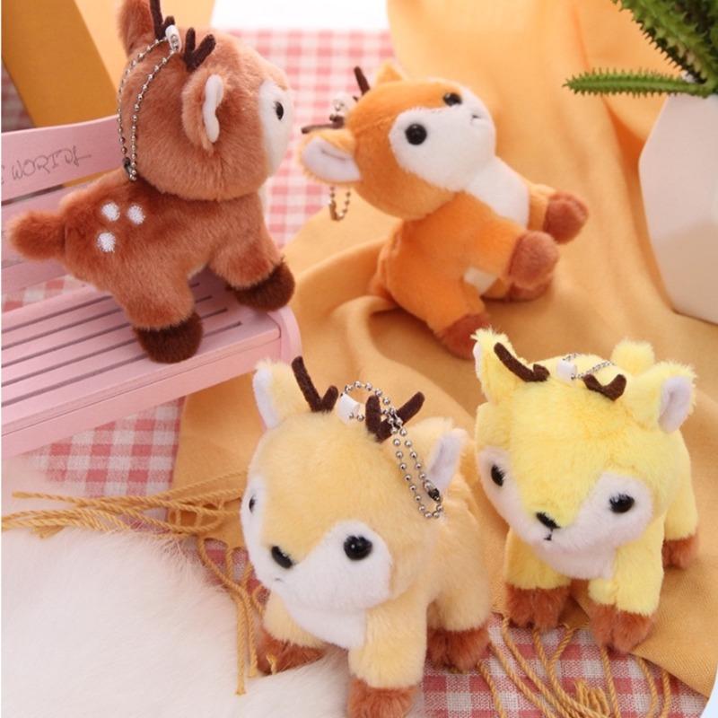 10cm Cartoon Deer Soft Stuffed Plush Toy Animal Fluffy Elk Doll Fawn Keychain Backpack Pendant Christmas Gifts for Kids