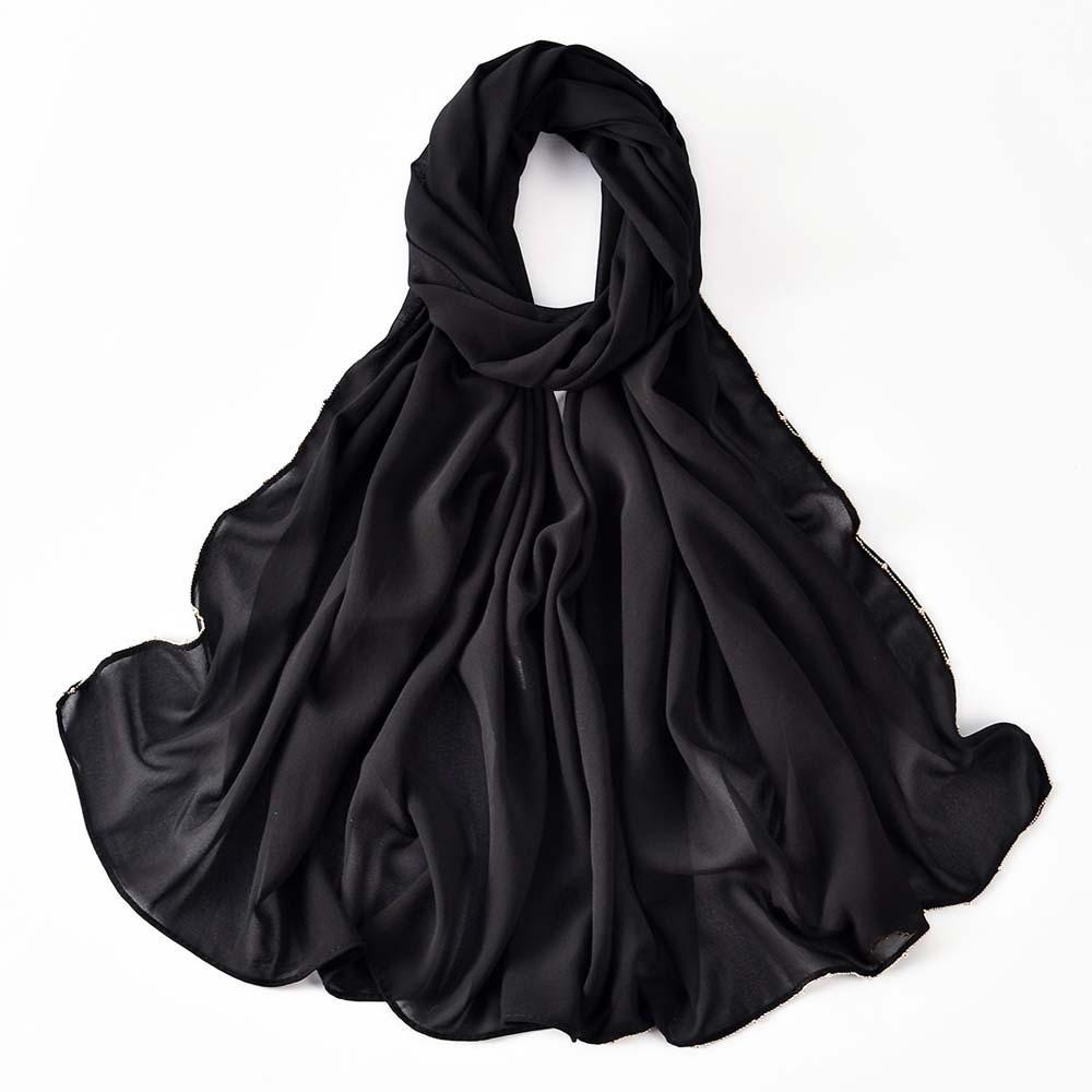 Breathable Printed Tail Turban Hijab Chiffon Large Shawl Fashion Colorful Beaded Headscarf  Daily