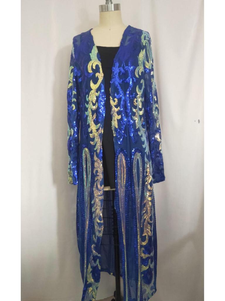 Europäischer & Amerikanischer Langarm Pailletten Mesh Perlen Cardigan