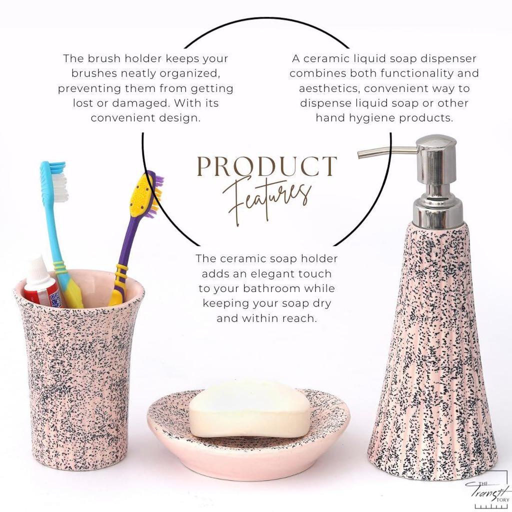 Premium Ceramic Bathroom Accessories Set of 3 | Modern Luxury Bath Set with 300ml Soap Dispenser, Toothbrush Holder & Soap Dish | Home Decor Items