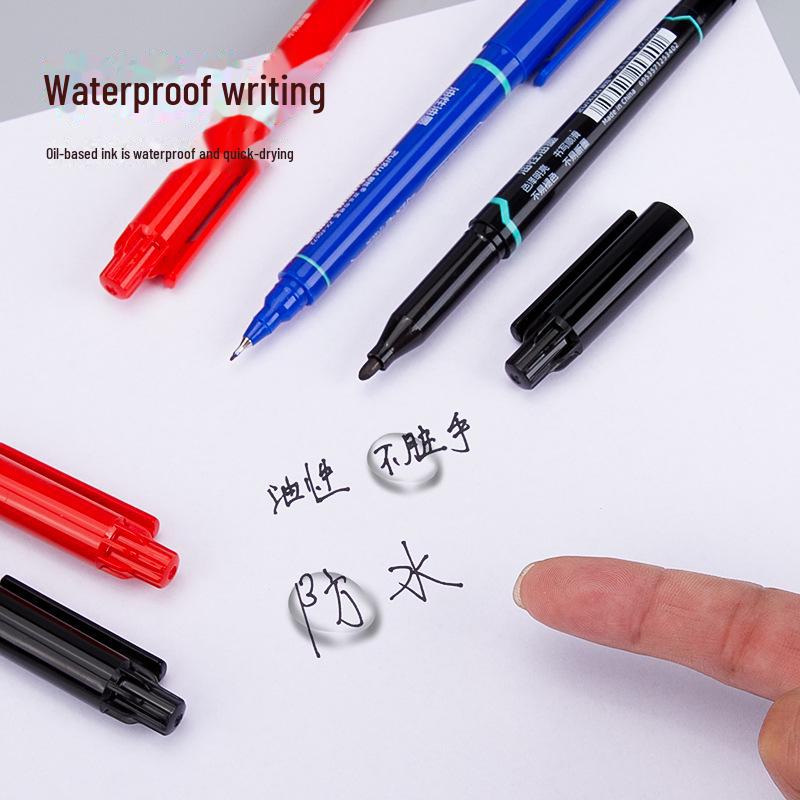 Dual-Head Quick-Dry Marker Pen Set - Black, Red, Blue - Waterproof, Ultra-Fine, Ideal for Kids & Students