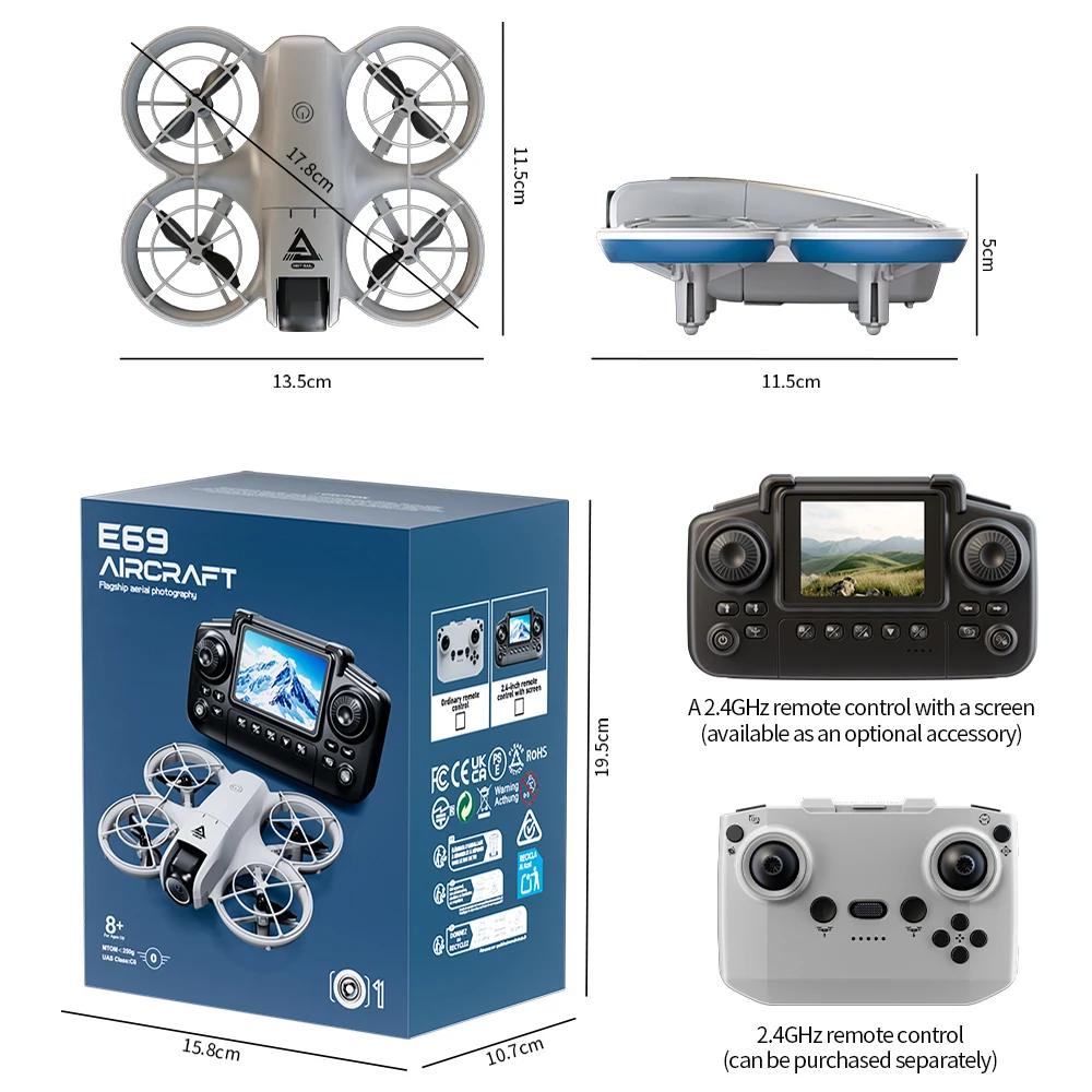 Novo Drone Mini E69 com Fluxo Ótico Câmeras Duplas de Fluxo Ótico 8K com Controle de Tela WIFI 5G Esquiva Inteligente de Obstáculos 360° Quadricóptero sem Escovas