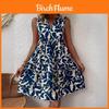 Boho Blumenmuster Baumwollmischung V-Ausschnitt A-Linien Kleid für Sommer Freizeitkleidung