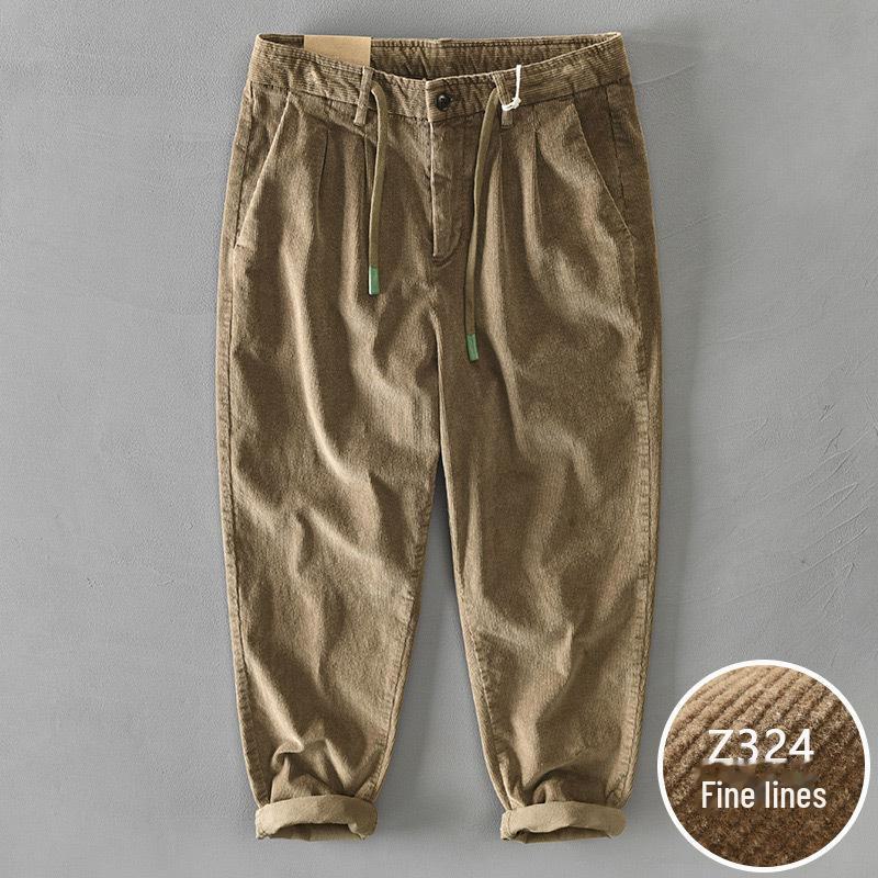 Men's Loose Corduroy Pants: Autumn/Winter Thick, Washed, Slightly Elastic, Wide-Leg, Japanese Retro Style.