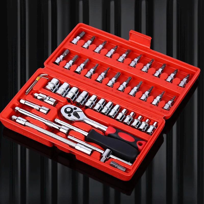 New 46 Pcs/set Wrench Combination Socket Head Automobile Maintenance Tool Socket Wrench Combination Household Hardware Tools