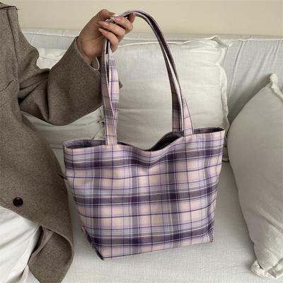 New Striped Large Capacity Plaid Tote Bag for Women  Fresh and Fresh Students In Class Shoulder Bag Fashionable Commuter Armpit Bag