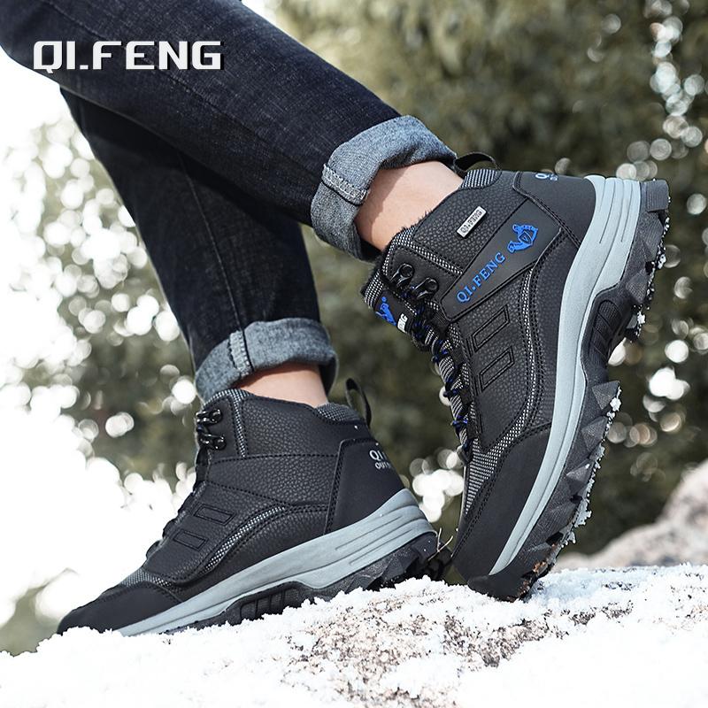 New Large High Top Plush Outdoor Mountaineering Shoes Tactical Footwear Black Combat Boots Men Large Sneaker Winter Snow Boots