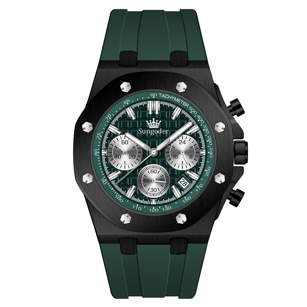 Men S Quartz Watch, Clearance Silicone Belt - Green Belt Black Shell Green Surface