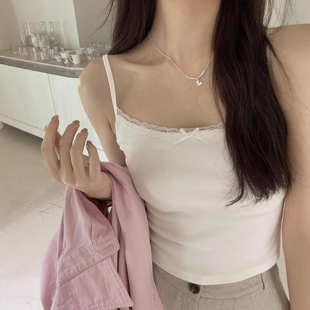 

2026 Women s Lace Bow Camisole - Slim Fit, Spicy Girl Sweet White Top M [40-50 kg] белый
