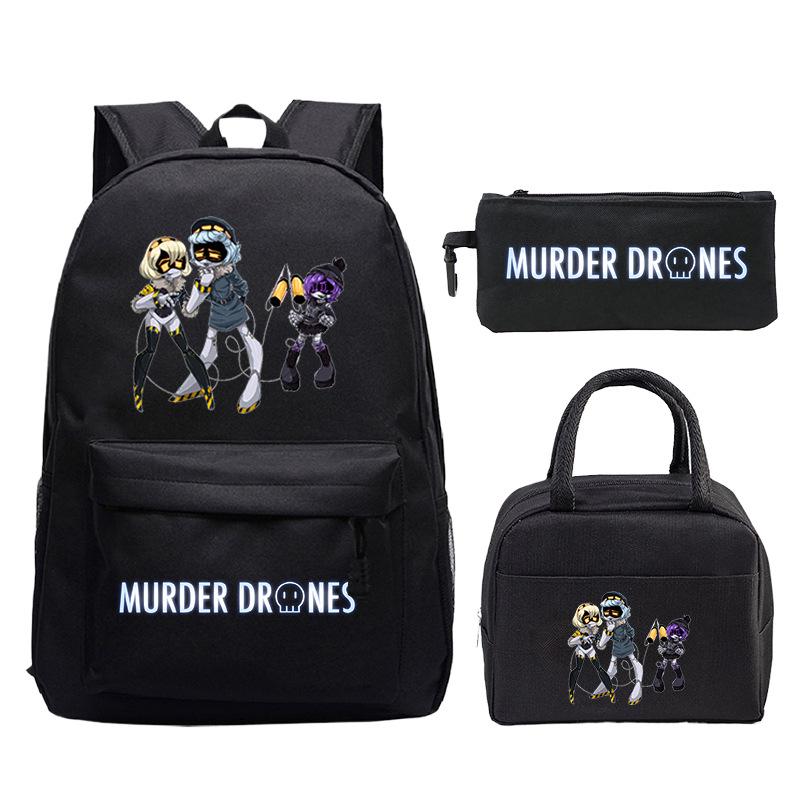 Murder Drones Cartoon Printed Children's Backpack Set Student School Bag Lunch Bag Casual Pencil Bag
