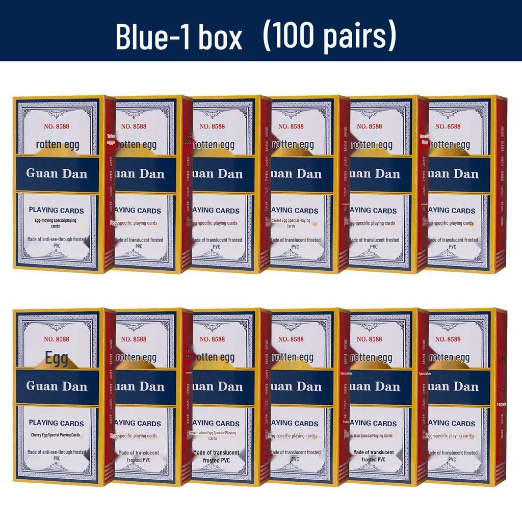 Guan Dan Premium Poker Playing Cards - Thickened, Hardened with High-End Linen Finish, Blue Core Paper, Full Case of 100 Decks.