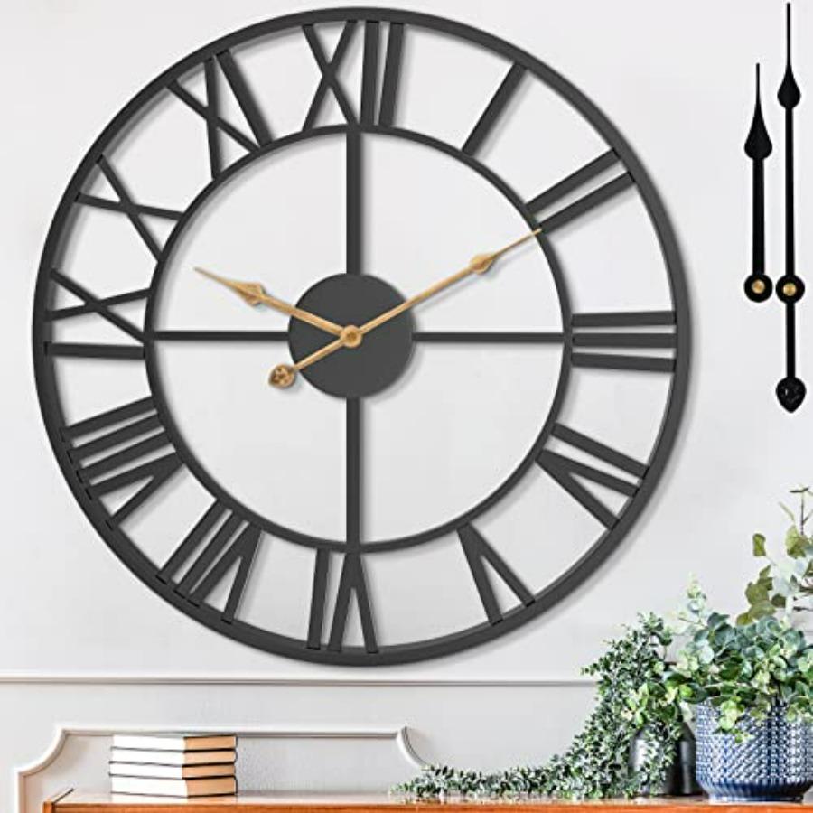 

24 Inch Large Wall Clock for Living Room Modern Decorative Black Metal Big Roman Numeral Wall Clock for Living Room Bedroom Kit чёрный