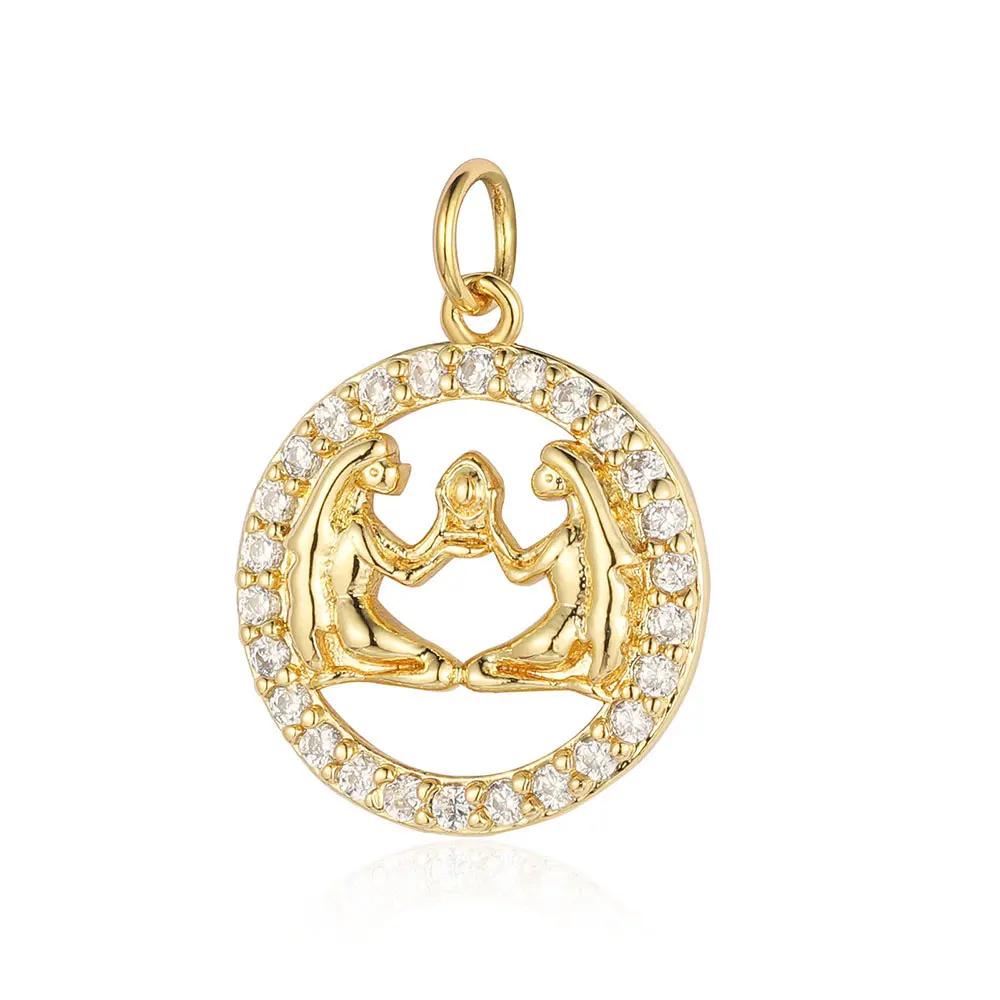 Zodiac Sign Copper Zricon Charm Round Constellation Capricorn Taurus Aries Pendant for Bracelet Necklace Making