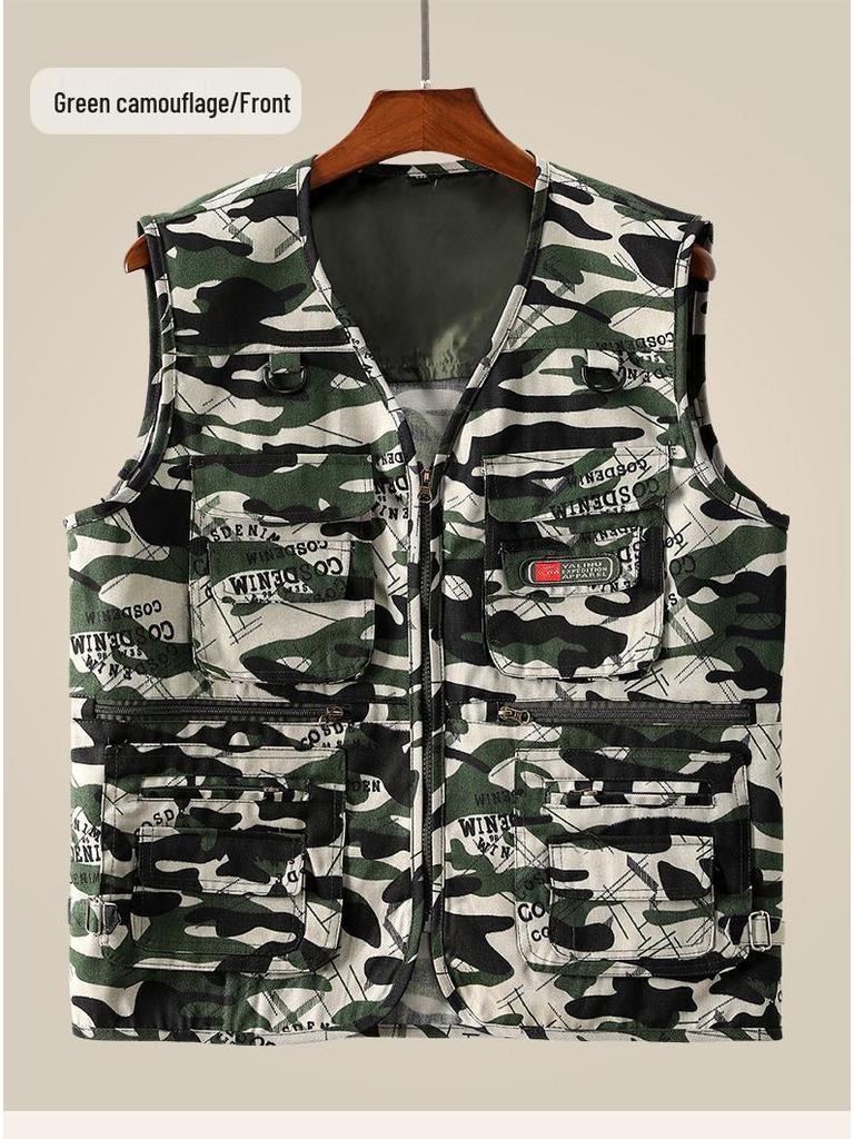 Men's Spring/Autumn Cotton Multi-Pocket Vest - Outdoor, Casual, Sleeveless Jacket for Middle-Aged & Elderly. Perfect for Fishing & Daily Wear.