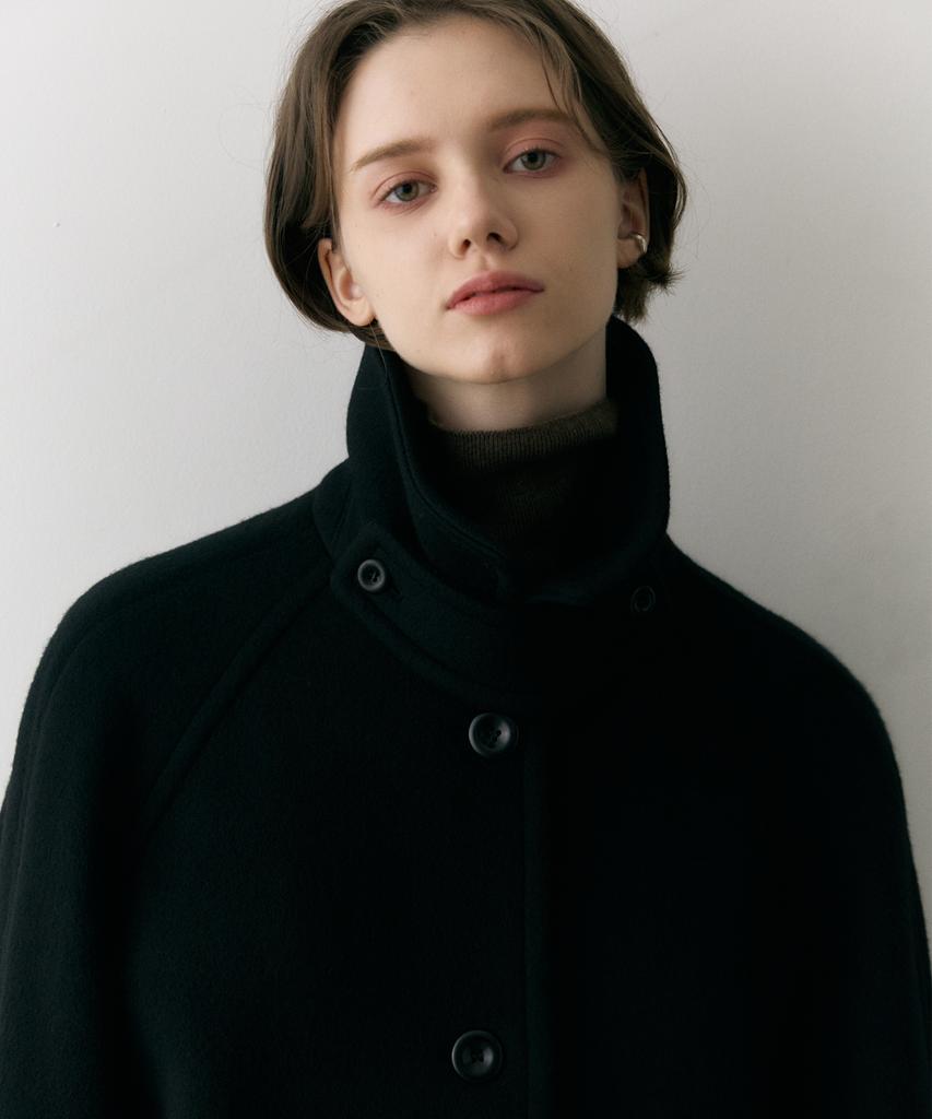 OSTKAKA Cashmere Wool Blended Single Half Coat Black