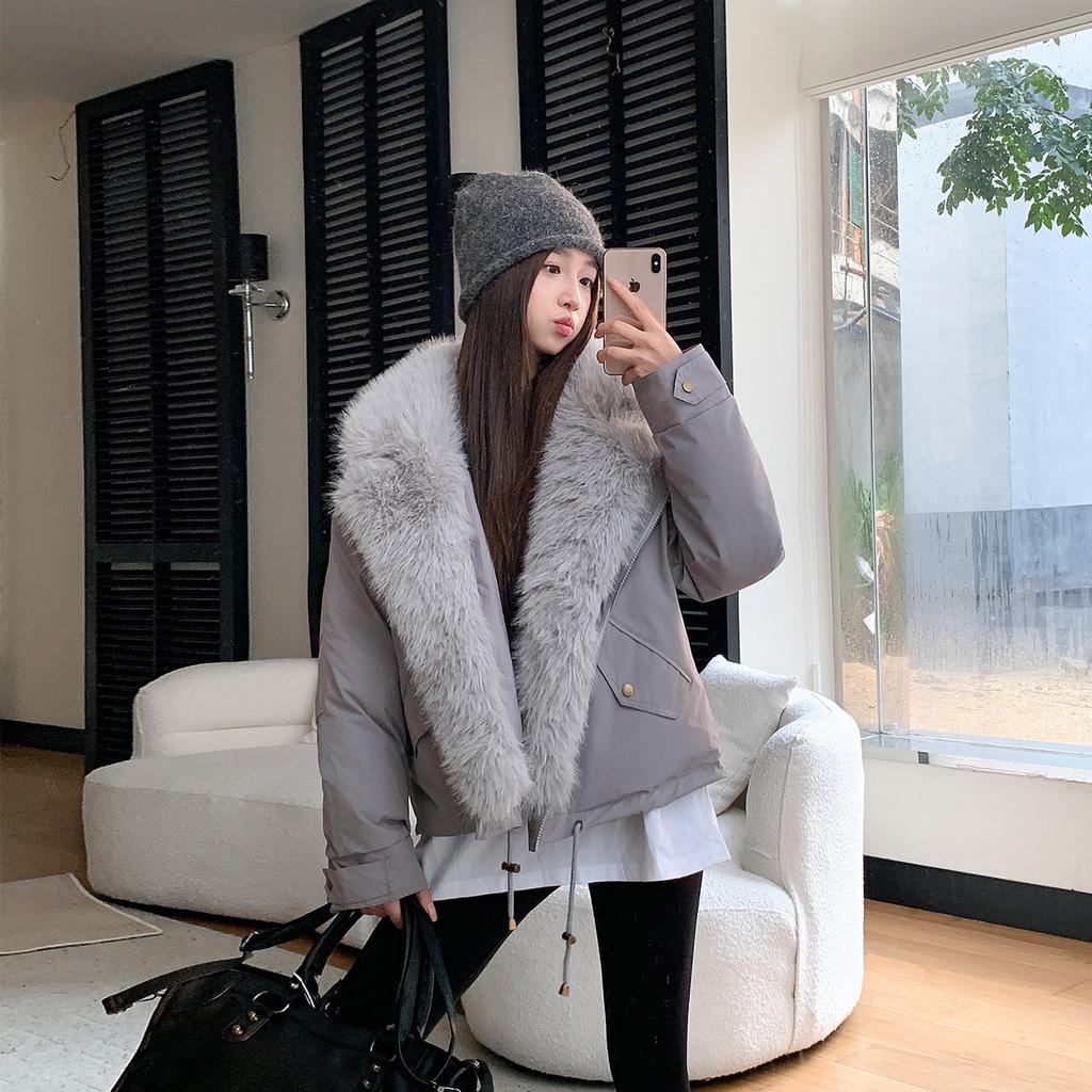 Winter new down cotton-padded clothes women's short thickened cotton-padded clothes fashionable versatile removable fur collar cotton-padded jacket