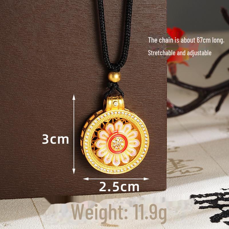 Ancient Gold Sand Eight-Treasure Compass Blessing Necklace - Chinese Retro Copper Alloy Jewelry