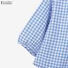 ZANZEA Women 3/4 Sleeve Blouse and Pants Plaid Print Two Piece Suit Sets
