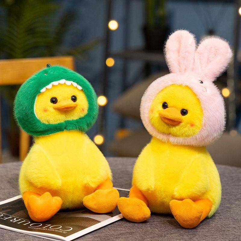 Plush Toy Transformed Into A Little Yellow Duck Doll Wearing A Hat Little Yellow Duck Doll Dinosaur Rabbit Hood Yellow Duck Accompanying The Doll