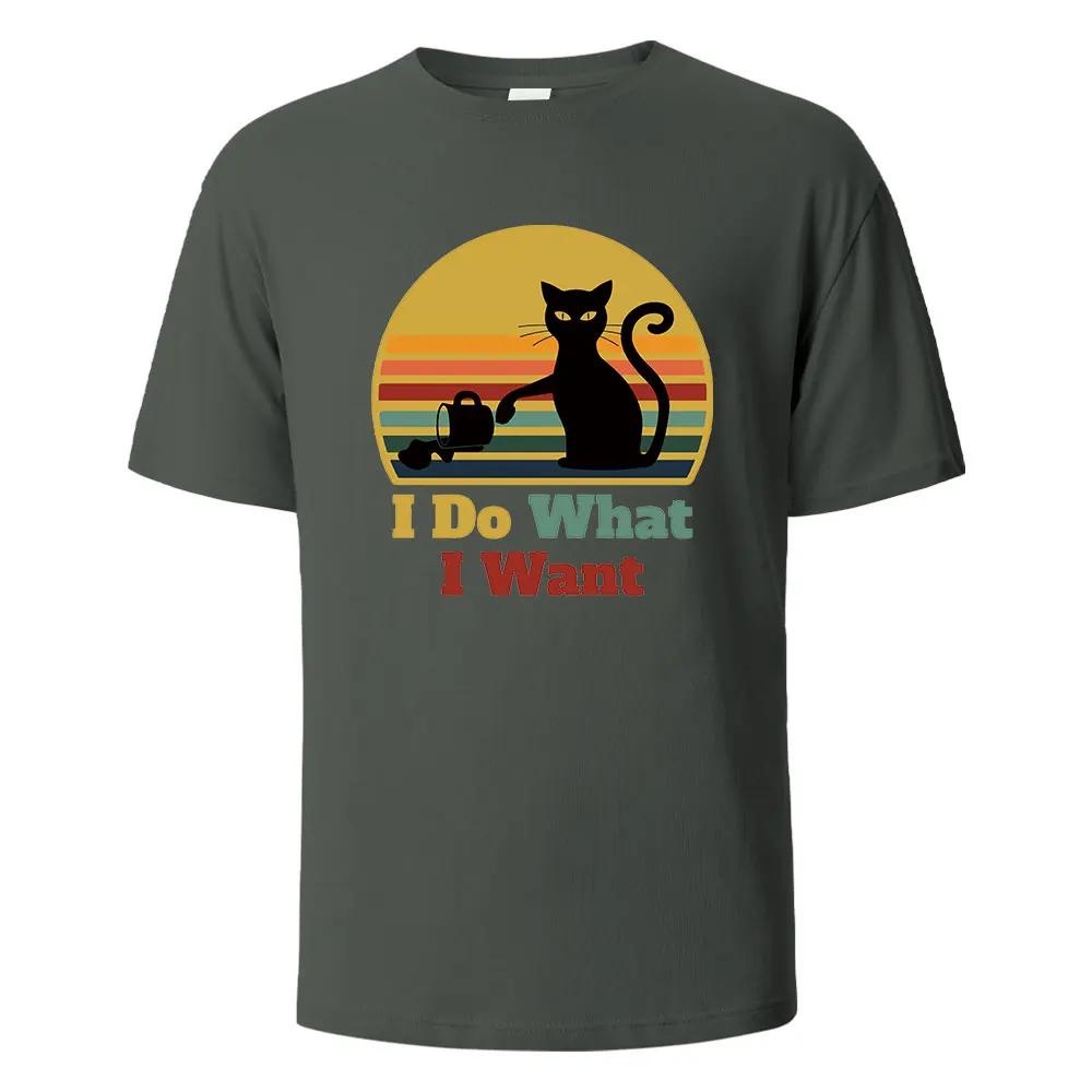 I Do What I Want Cat Pushing Down The Cup Printing Unisex T Shirts Summer Cotton Tshirts Breathable Basic Unisex Clothing Street Tees