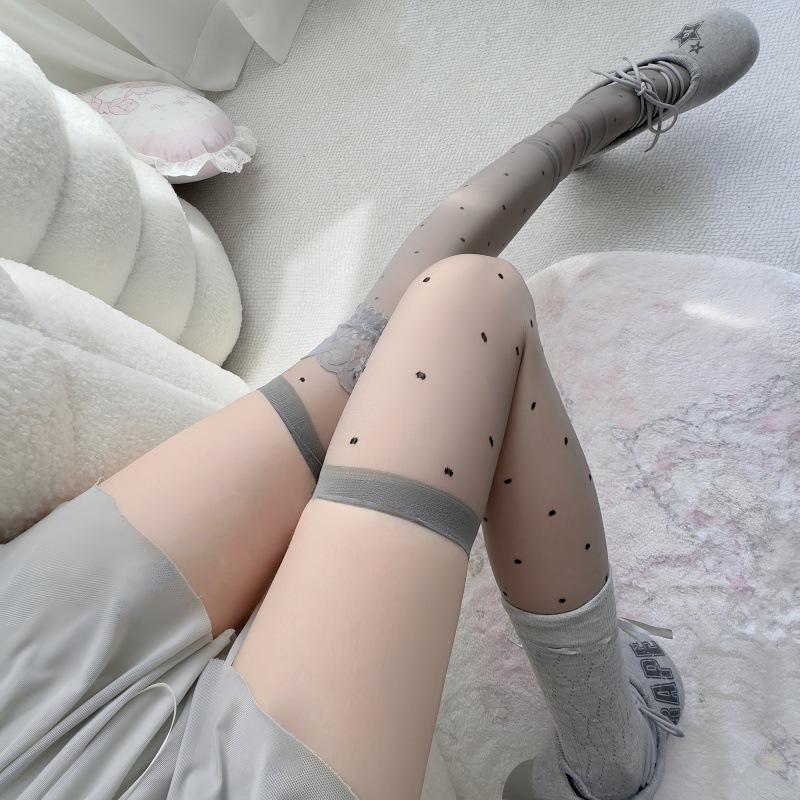 Ultra-Thin Outer Stockings Knee Socks Female Lolita Pure Lust Sweet Love Polka Dot Half Thigh Socks Jacquard Silk