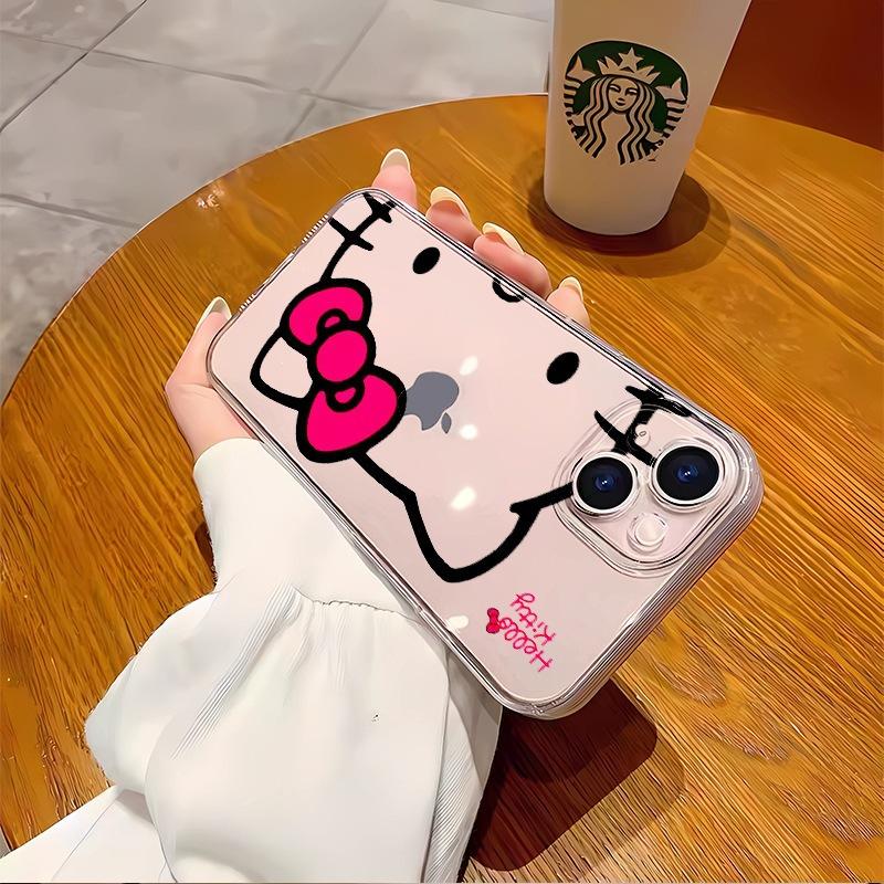 Cute cartoon HelloKitty transparent case Apple 16pm mobile phone case anti-drop all-inclusive soft 14 foreign trade protective case