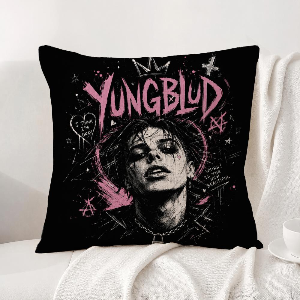 Sänger Yungblud Kissenbezug Natürlicher Leinen-Kissenbezug-Set AllinOne Dekor Kissenbezug für Sofa Schlafzimmer Stuhl 30cmx30cm(12x12Inch) gray