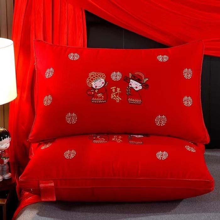 High-end Pillow Core 100% Cotton Big Red Wedding Celebration Newlywed Household Pair of Pure Cotton Pillow Wedding Pillow Core Wedding Room